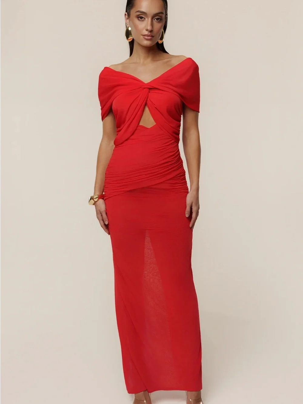 JLUXLABEL Red Strapless Ruched Maxi Dress